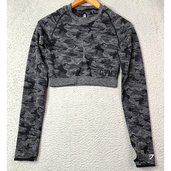 Gymshark Tops - Gymshark Top Womens Size X Small Camo Long Sleeve Black Gray Activewear Gymshark